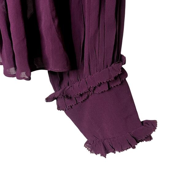 Farm Rio Ruffle High Neck Chiffon Burgundy Blouse XS - Picture 12 of 15